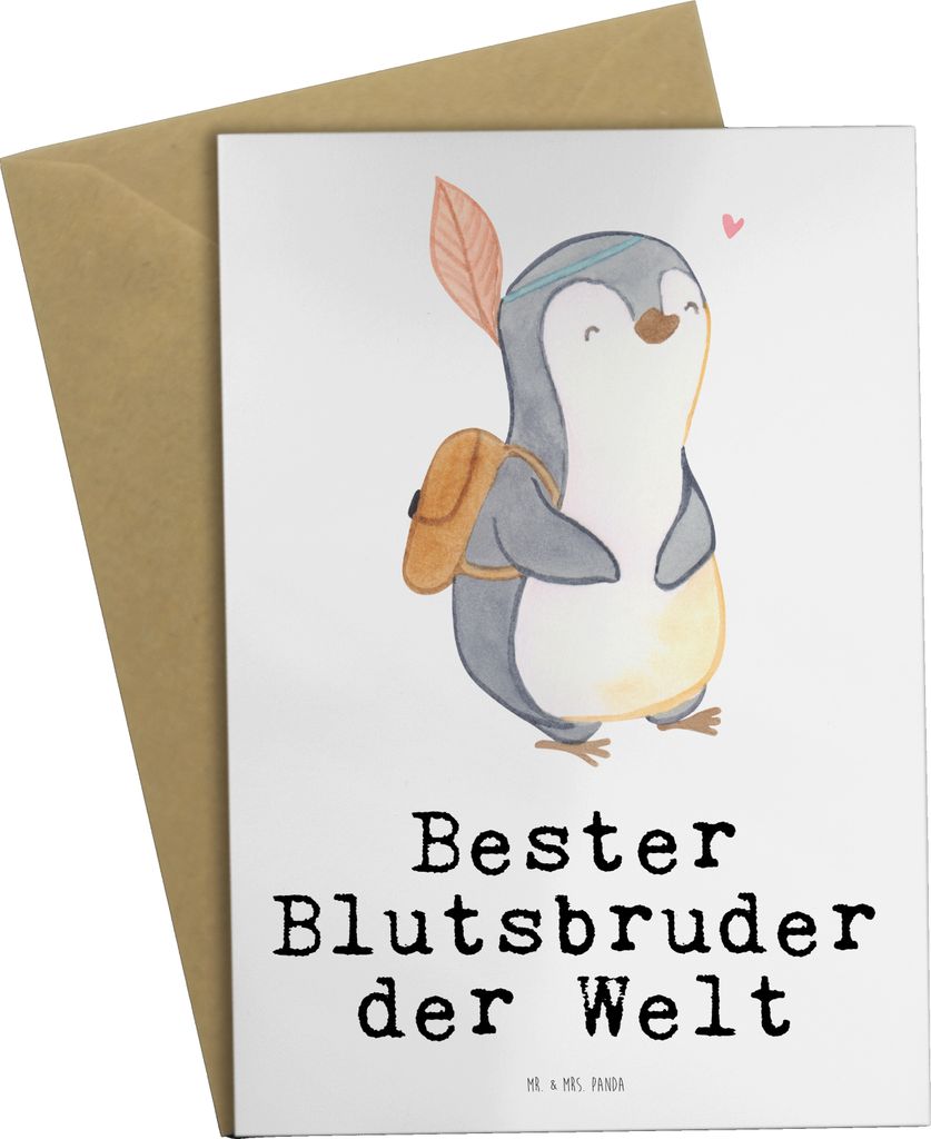 Mr. & Mrs. Panda Klappkarte Pinguin Bester Blutsbruder der Welt - Weiß - Geschenk, dankeskarten, babykarte, Brother, Geschenkidee, Sido, neujahrsk...