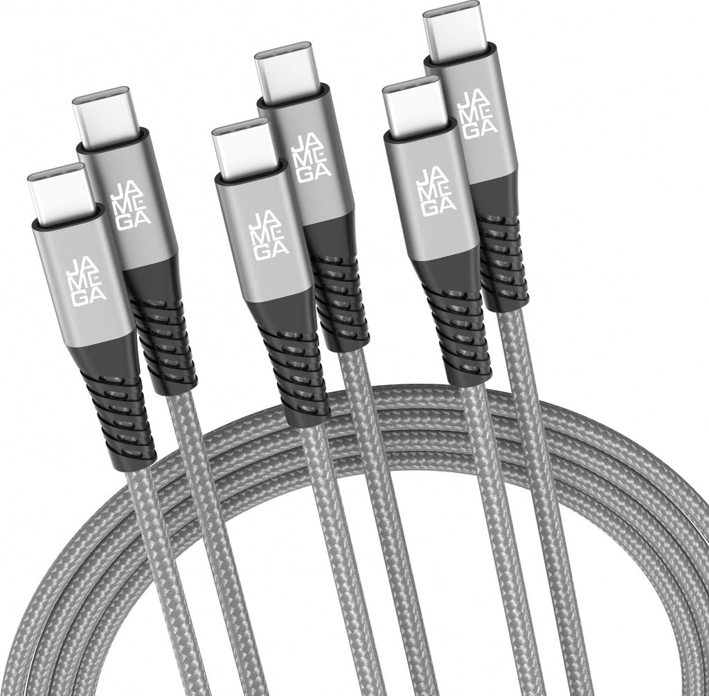 USB-C zu USB-C Kabel 480mbps 60W mit Metall Stecker Robustes Kabel in Grau 2m 3er Set