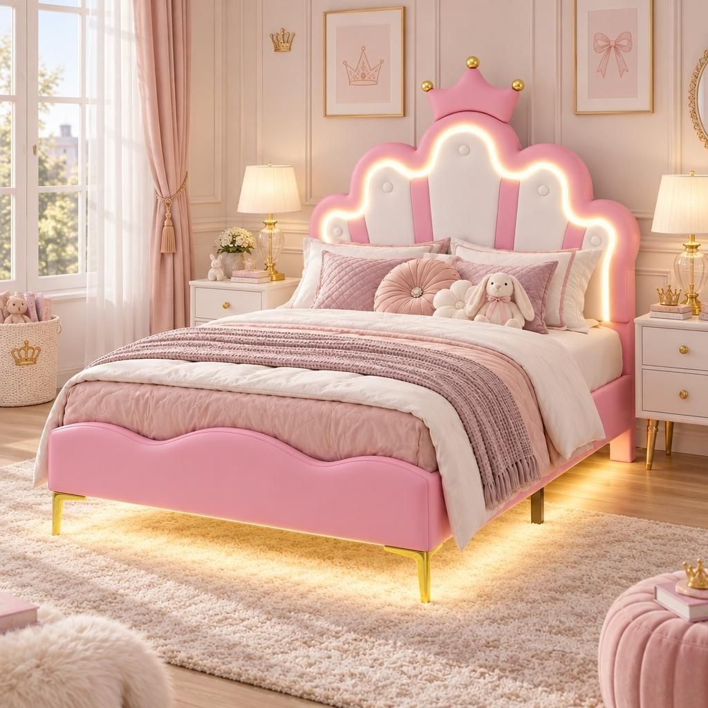 INONEFT Kinderbed, gestoffeerd bed 90x190 cm, prinsessenbed Productafbeelding 