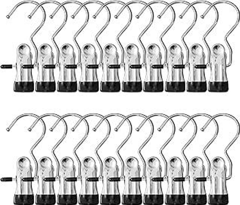 20 Stück Wäscheklammern Edelstahl, Wäsche Haken rutschfest Kleiderbügel Clip 360° Drehbar Stiefelklammern Stiefel Aufhänger Metall Klammern f...