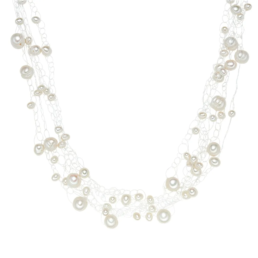 Collier Argent et Perles d'eau douce véritables avec lustre soyeux Valero