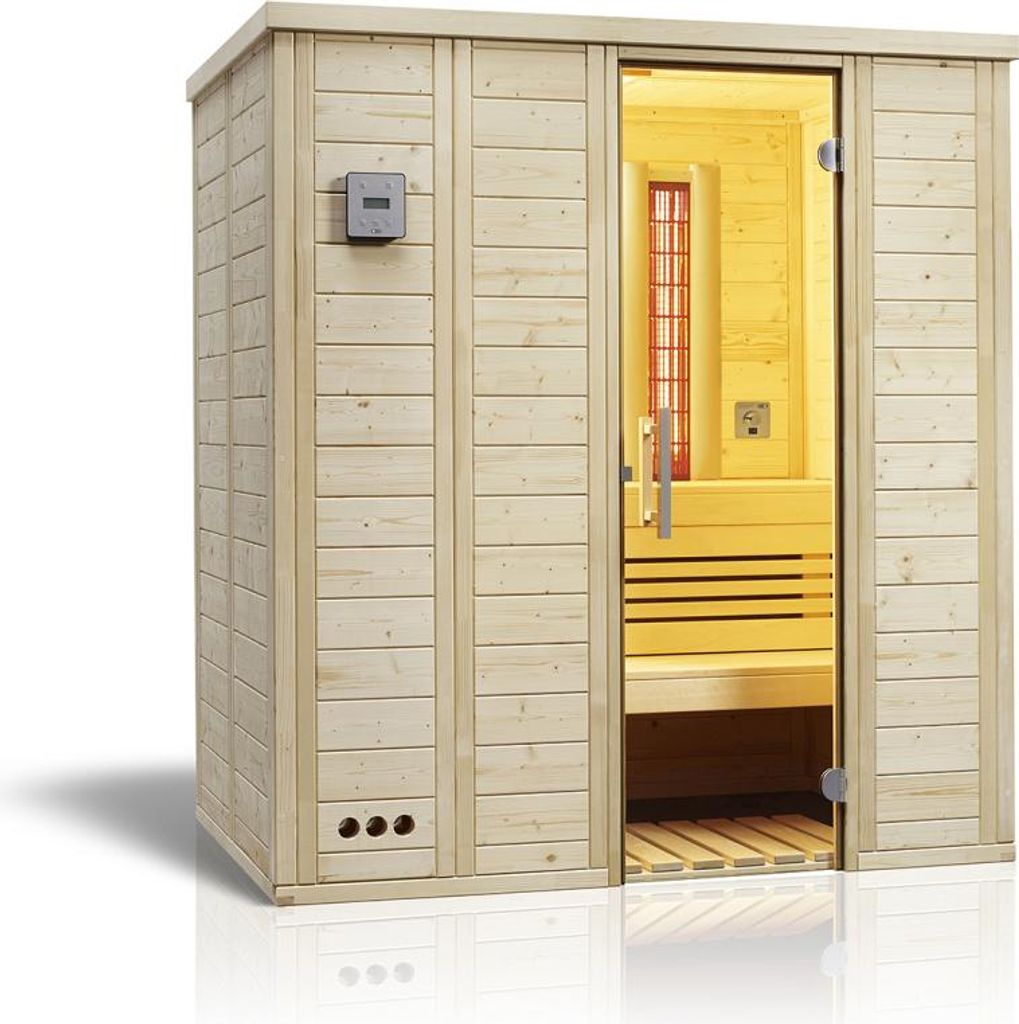 Infraworld Sauna Vitalis Complete 184 Fichte Massivholzsauna Infrarotstrahler 184x119x200 cm