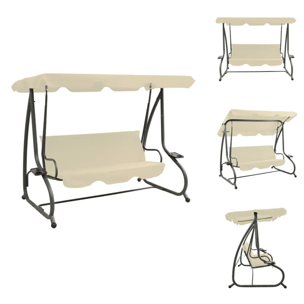 Balançoire de jardin hollywoodienne avec auvent pare-soleil blanc sable