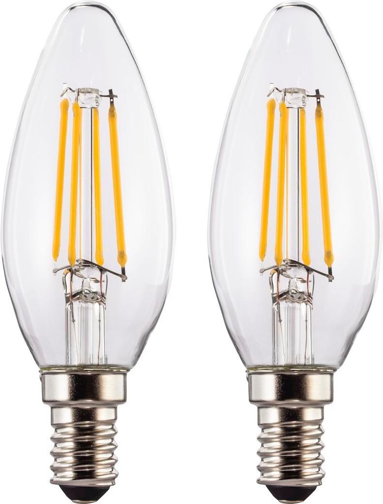 LED-Filament, E14, 470lm ersetzt 40W, Kerzenlampe, Warmweiß, Klar, 2 S