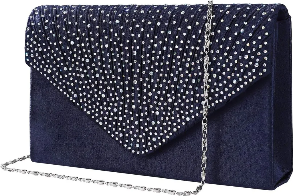 Pochette satinée de luxe avec chaîne de diamants amovible pour réceptions