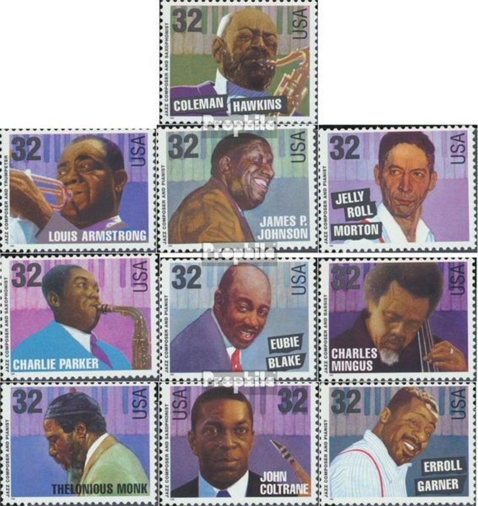 Briefmarken USA 1995 Mi 2627-2636 postfrisch Musikgeschichte - Jazzmusiker