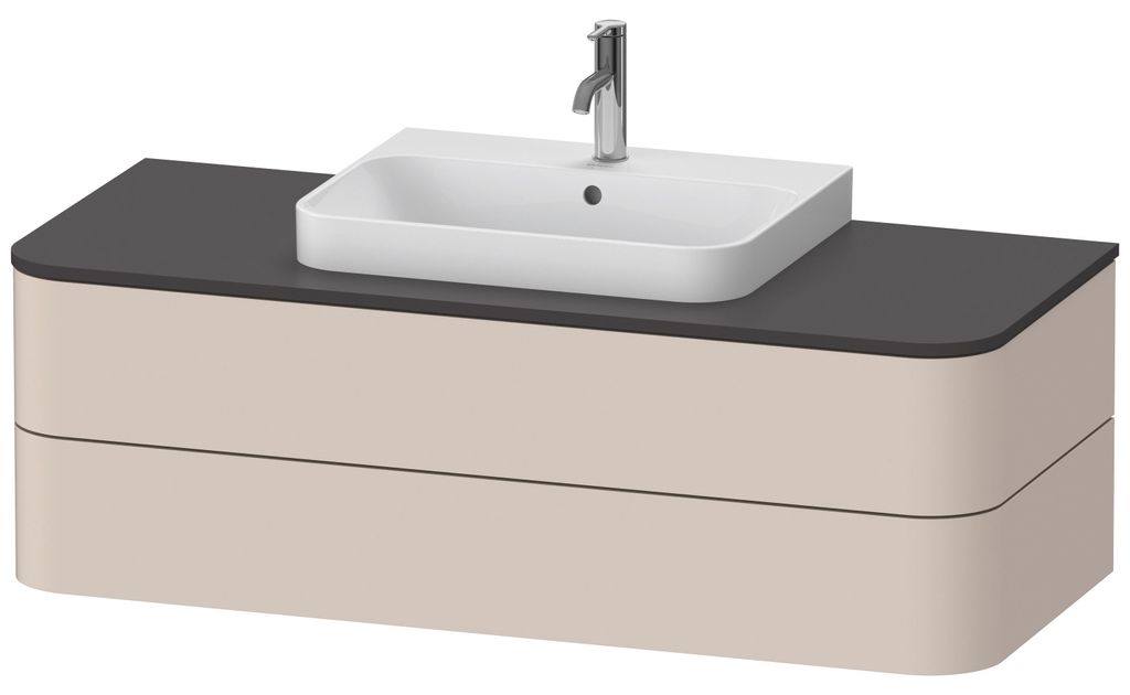 Waschtischunterbau HAPPY D.2 PLUS 1300x550mm 2 Schubk ta s-matt o ES taupe supermatt ohne Einrichtungssystem