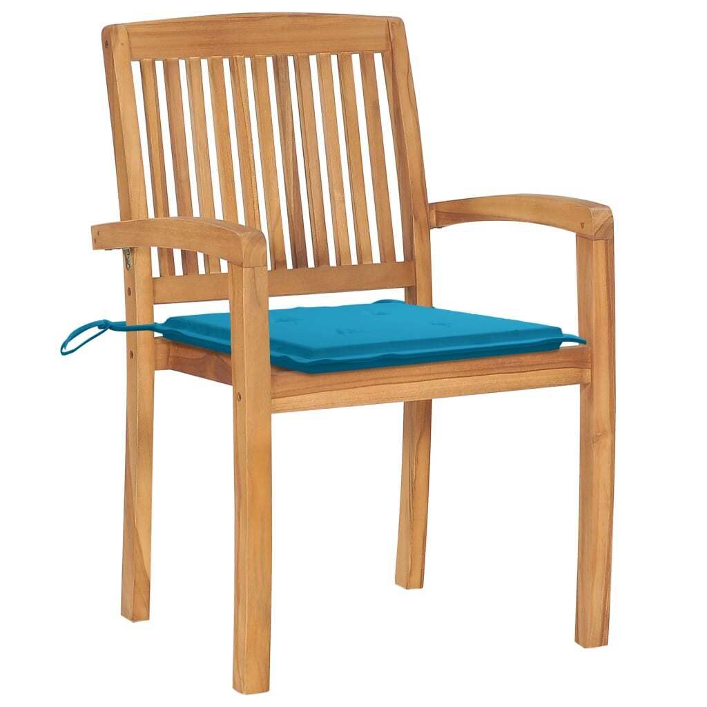 "WINTER SALE"Gartenstühle - Gartenmöbel - Balkonstuhl 2er-set - multifunktional& Moderne - mit Blauen Kissen Massivholz Teak - Stühle für Garte...