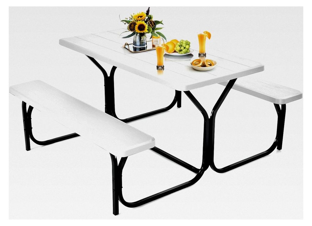 Gartenmöbel-Set, Picknicktisch und 2 Bänke für 4 Personen, Campingtisch-Set mit Metallrahmen, Gartensitzgruppe für Außenbereich, Bar und Resta...