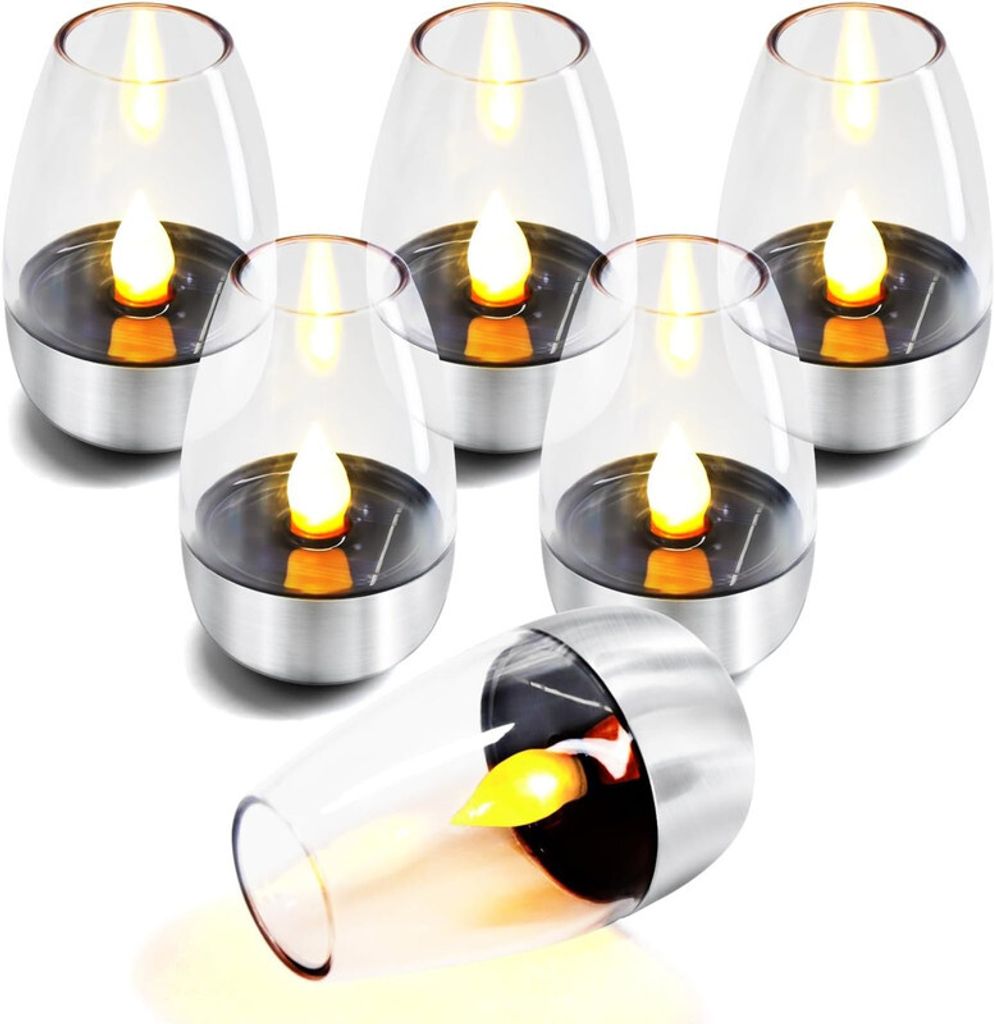 Packung mit 6 LED Kerzen Elektrische Teelichter Solar Wiederaufladbar Flackernde Solar Lichter für Draußen Wetterfest Garten Terrasse Balkon Deko...