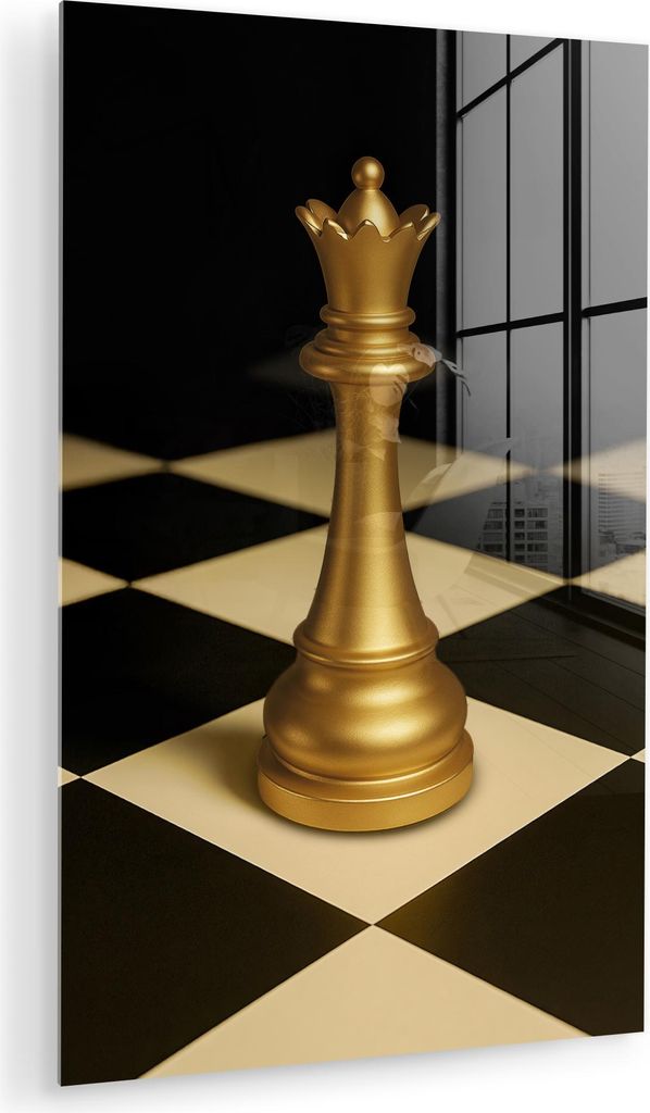 MuchoWow Glasbilder - Bilder auf Wandbild - Foto auf Glas Dame - Schachfigur - Blockiert - Gold 20x30 cm Wanddekoration aus Glas - Acrylglasbild - ...