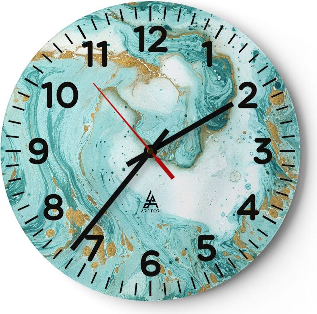 Wanduhr - Rund - Glasuhr - Abstraktion blau Wasser modern - 40x40cm - Schleichendes Uhrwerk - Lautlos - zum Aufhängen bereit - Dekoration Modern -...