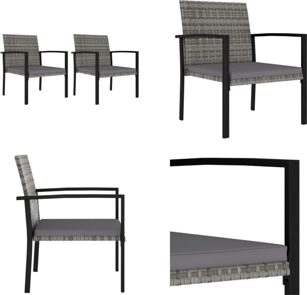 vidaXL Sedie da pranzo da giardino 2 pz. Poly Rattan Grigio - Sedia da pranzo - Sedie da pranzo - Sedia da giardino - Sedie da giardino