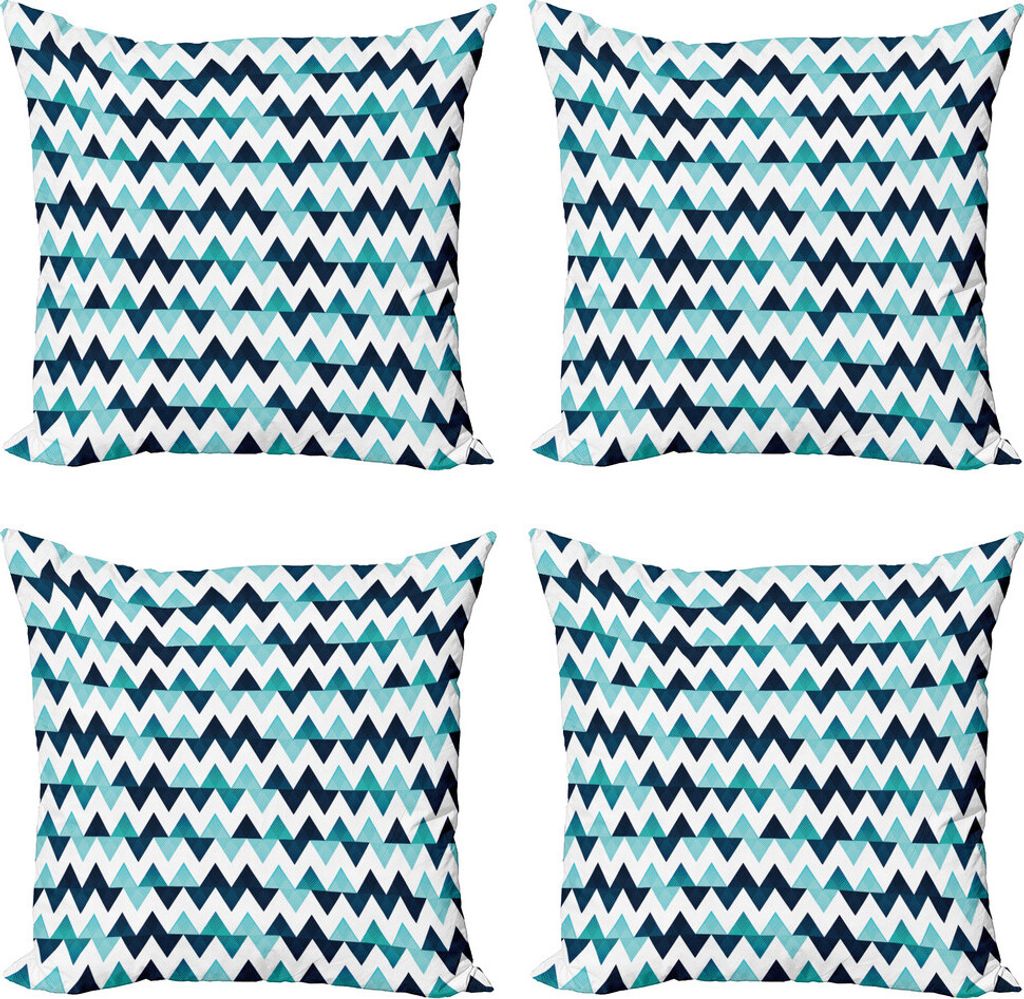 ABAKUHAUS Blau und weiß Kissenbezug Set (4 Stück), Moderne Zig Zag, Moderner Doppelseitiger Digitaldruck, 40 cm x 40 cm, Blassblau Dunkelblau