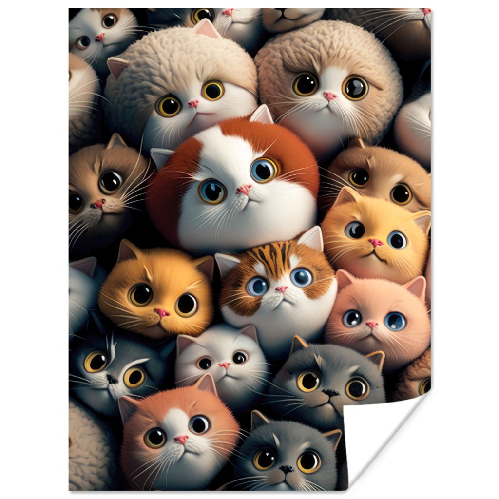 MuchoWow Poster Katze - Design - Braun - Grau - Kinder 120x160 cm - Wandbilder