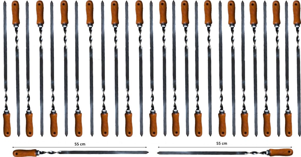 walexo Grillspieße Schaschlikspieße Schampura Edelstahl 550x10x2mm mit Holzgriff (28 x Schaschlikspieße)