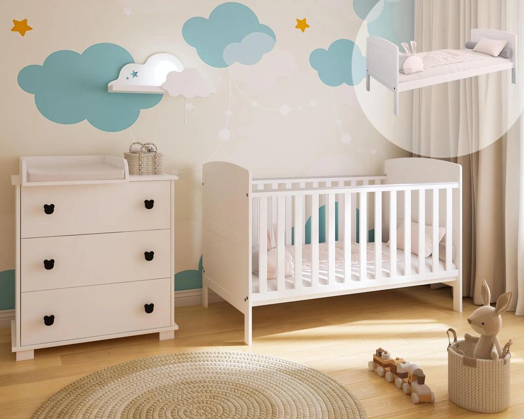 ZEE Weiß Babybett 140x70 cm PHILIP 3in1 Kinderbett umbaubar Produktbild 