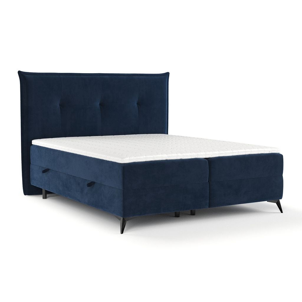 Boxspringbett Livia Interiors Calary, Bett 180x200 cm, mit Bettkästen, Doppelbett, H2 Bonell - Matratze und Topper, Samtstoff Riviera Marineblau F...