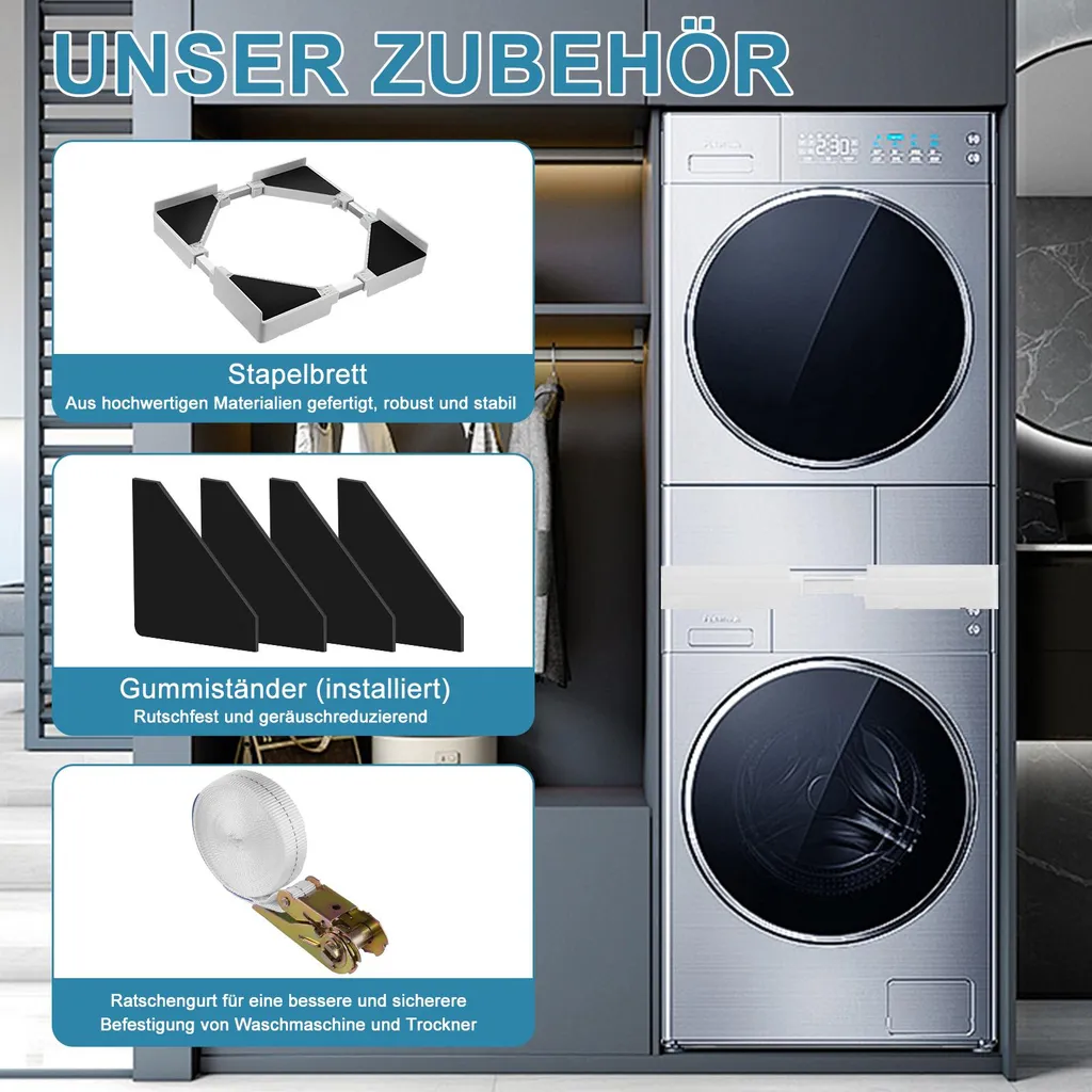 Kit d'empilage lave-linge et sèche-linge blanc universel - Gain de place - 4