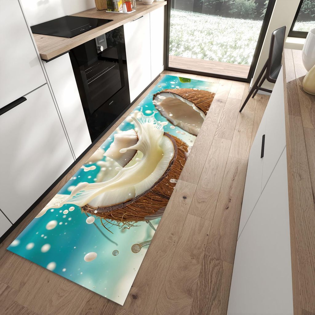 Küchenteppich 80x280cm rutschfest & abwischbar PVC Läufer - Kokosnuss Splash
