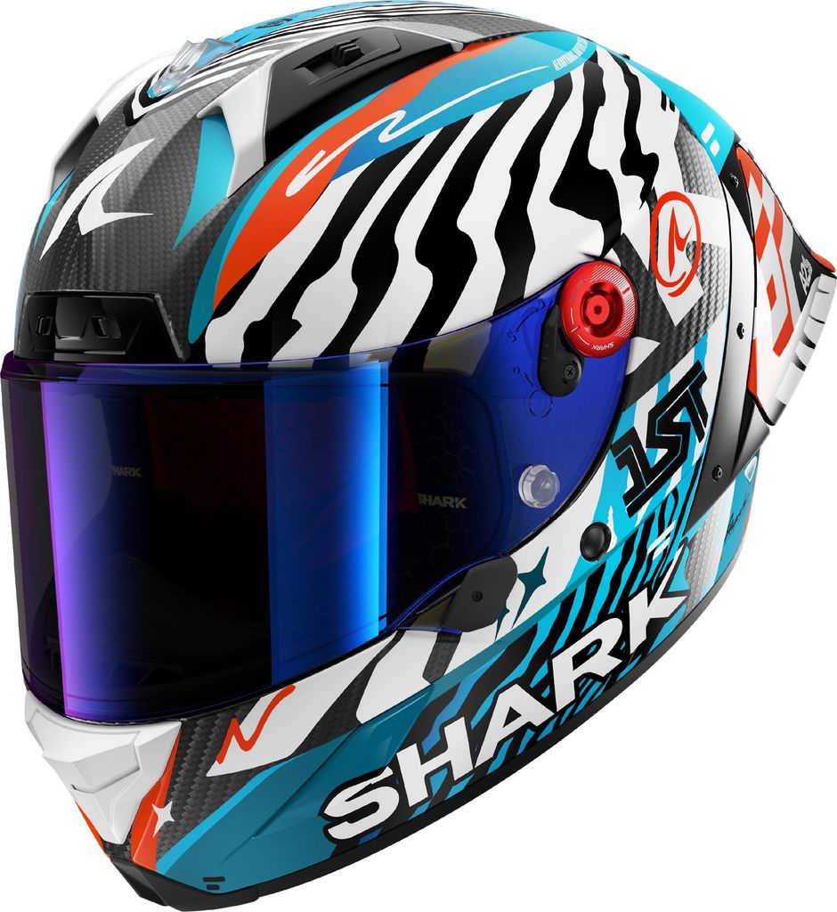 Shark Aeron GP FIM 2 Speed Fancy Carbon Helm, carbon/weiß/blau, M (57/58)