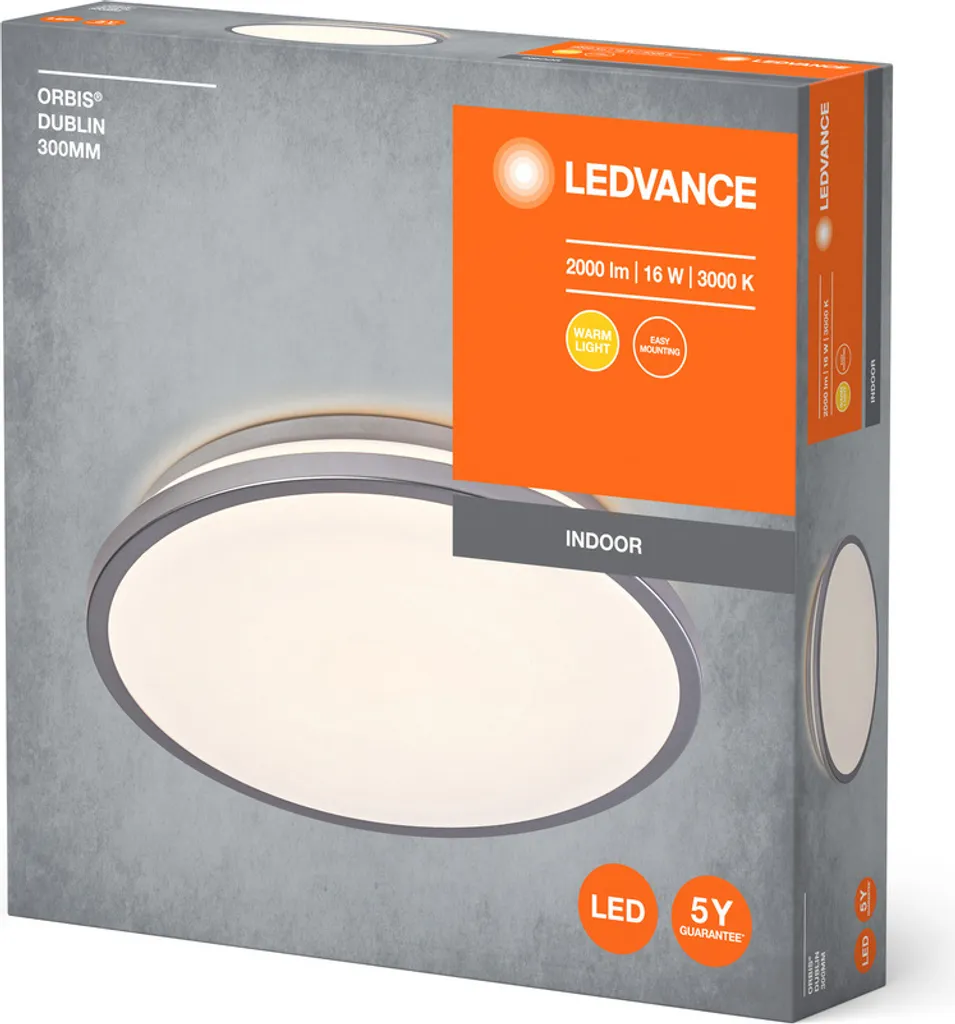 Plafonnier LED durable sans maintenance LEDVANCE ORBIS DUBLIN Argenté