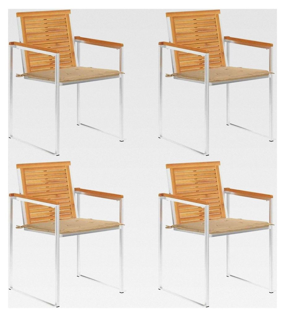 Gartenstuhl aus Teakholz mit Edelstahlfüßen, beige, 60x56x85 cm - Wetterfest und stapelbar