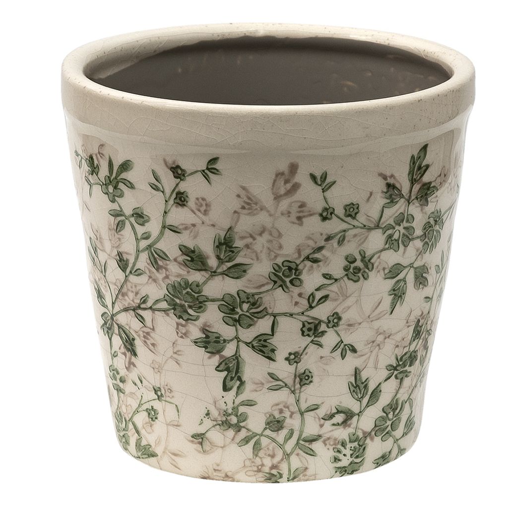 Clayre & Eef Blumentopf Ø 14x13 cm Grün Beige Keramik Produktbild 