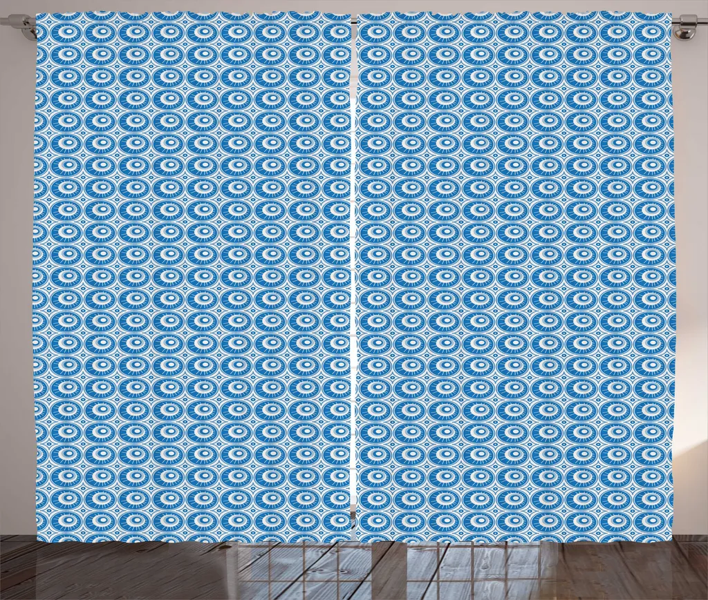 ABAKUHAUS Rideau Rétro Rustique Bleu et Noix de Coco en 280 x 225 cm