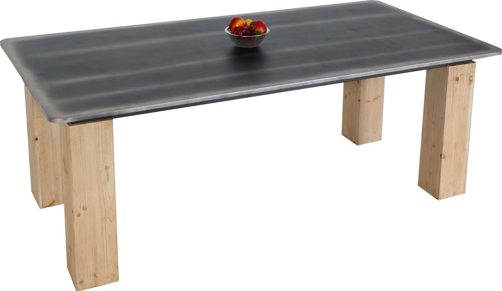 Esstisch HWC-L76, Tisch Esszimmertisch, Industrial Massiv-Holz MVG- 200x100cm, natur mit Metall-Optik