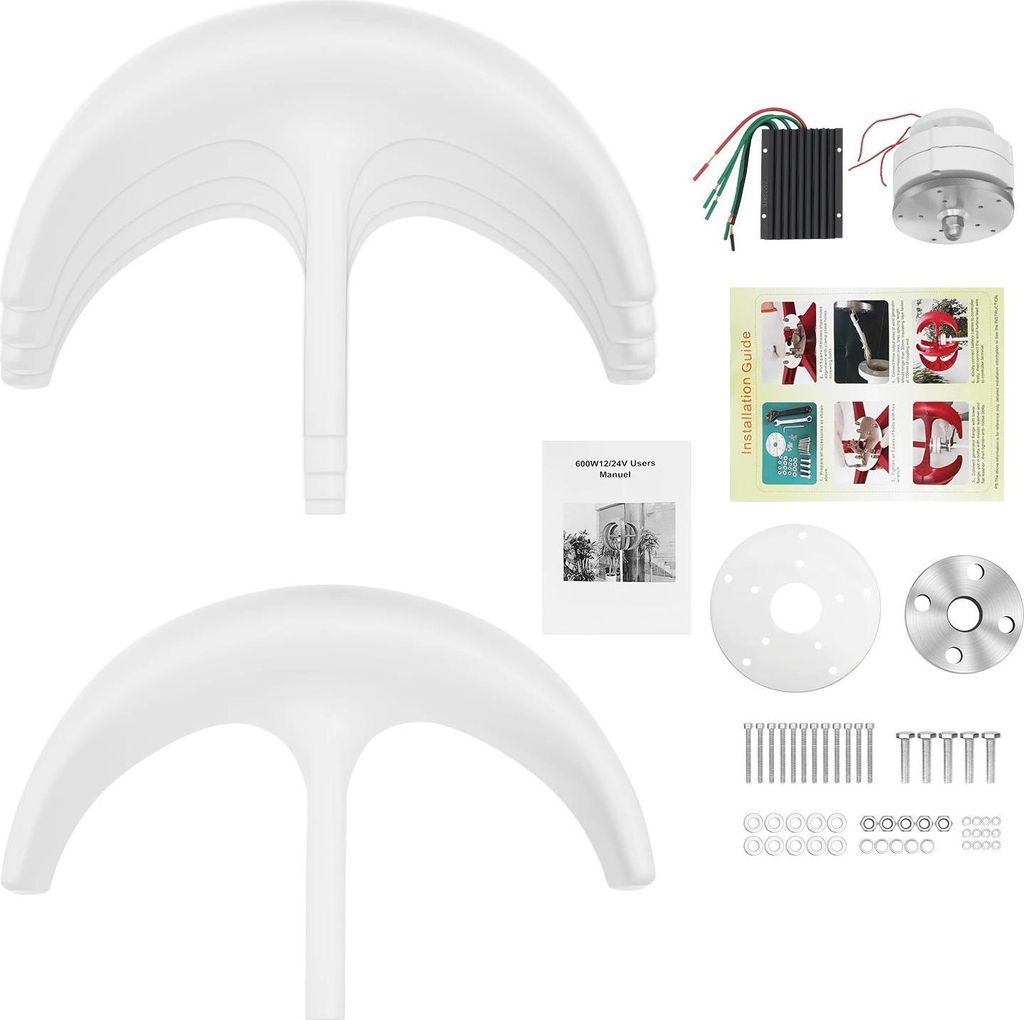 Vertikalachsige Windturbine - Windgenerator 600 W 12 V - Mit Laderegler - IP67 wasserdicht - Für Haus/Hof/Wohnmobil - Weiß