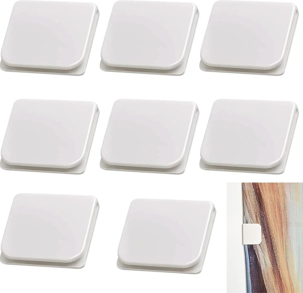 8 Stück Duschvorhang Clips, Selbstklebende Vorhang Klammer Anti Splash Winddicht Ohne Bohren Stop Protect Bad Zubehör für Dusche Verschütten