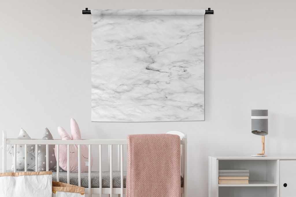 MuchoWow Wandteppich Wandbehang Marmor - Weiß - Grau 90x90 cm Tapisserie Dekoration Wandtuch - Wandaufhänger