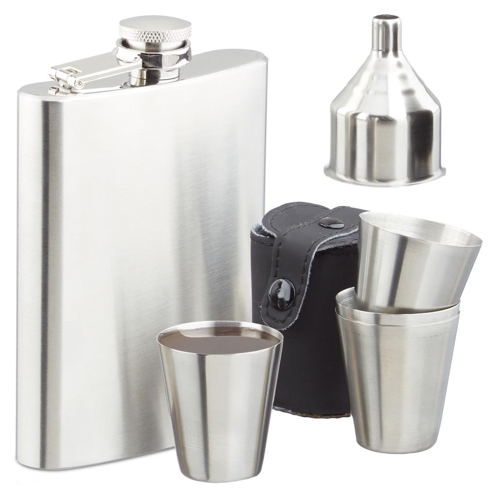 Relaxdays Flachmann Set Edelstahl 7 teilig, 200 ml Produktbild 
