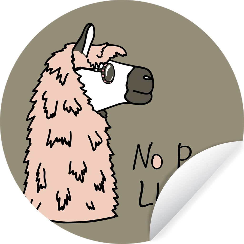 MuchoWow Runde Wandtattoo - Wandsticker Tapete Aufkleber Lama - Sonnenbrille - Zitat Ø 50 cm Selbstklebend und Repositionierbar - Wandaufkleber ...