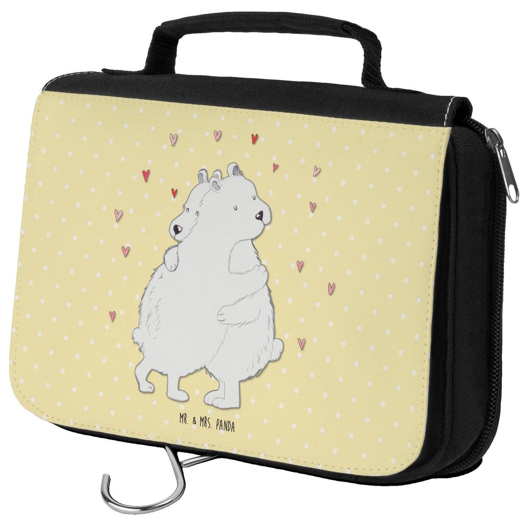 Mr. & Mrs. Panda Kosmetiktasche Eisbär Umarmen - Gelb Pastell - Geschenk, kosmetiktäschchen, Lustige Sprüche, Kulturtasche, kulturtäschchen, ba...