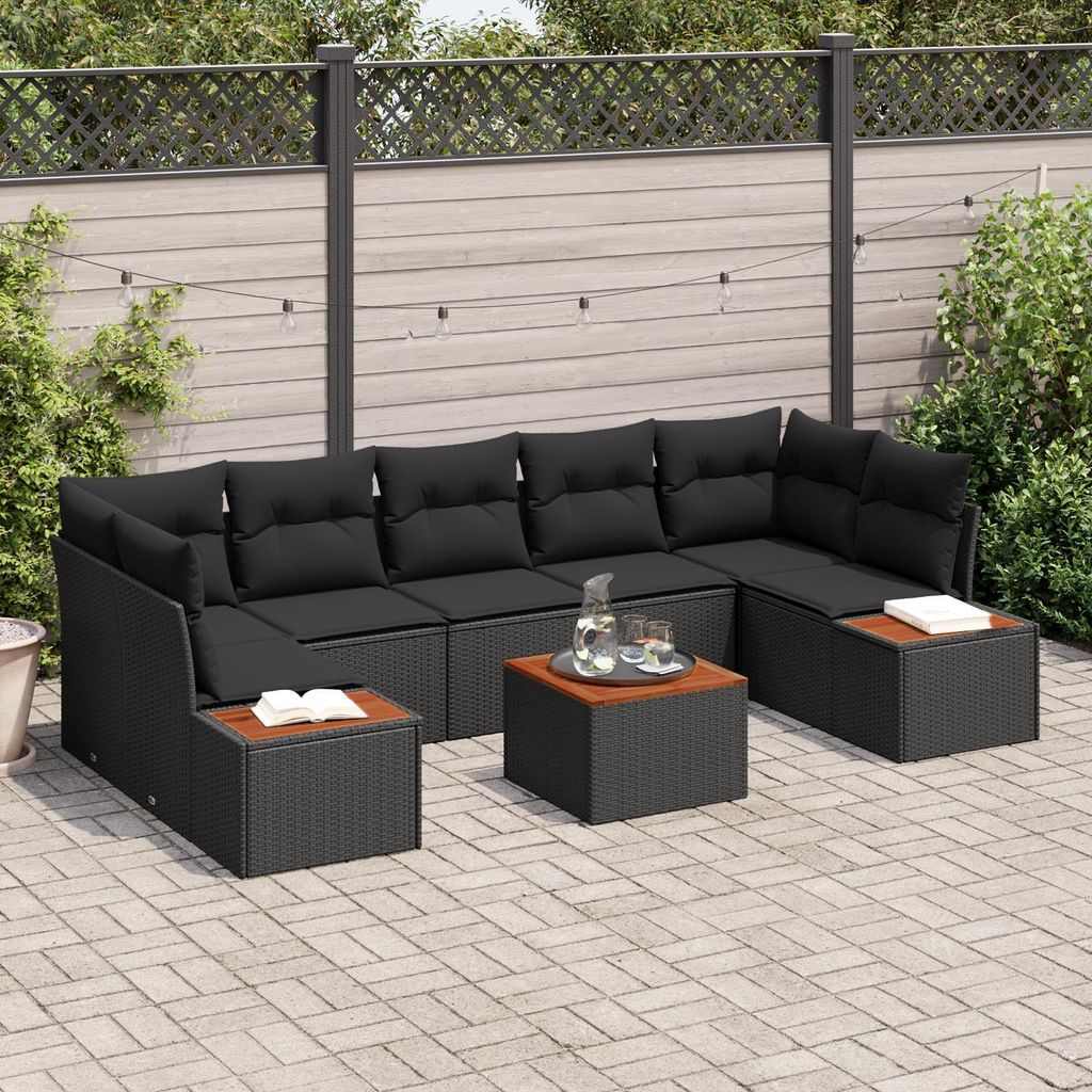 Desgin 8-teiliges Garten Sofa Set mit Kissen Schwarz Poly Rattan Akazie - Gartensofas 3348044