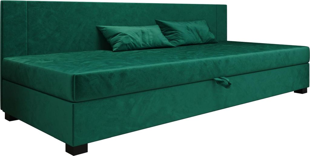 AURA SOFA Boxspringbett ULO BIZ 100x195 Komplett-Set mit Bonell Matratze, Polsterbett mit Bettkästen - Grün, MONOLITH 37