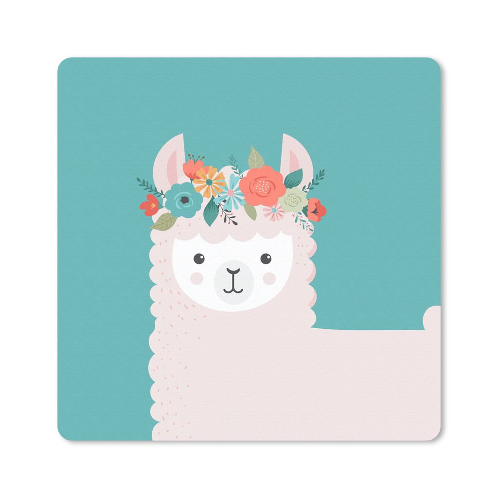 MuchoWow Mauspad Mousepad Lama - Blumen - Kinder 30x30 cm - Mousepads - Maus Mat - Pad - Mausunterlage - Gaming