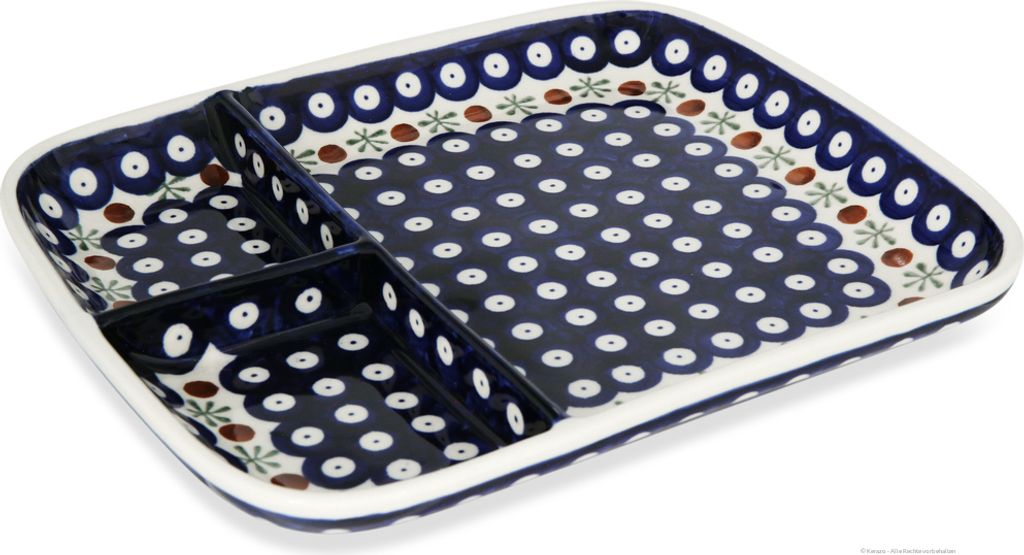 Original Bunzlauer Keramik Snackplatte Servierplatte Platte Teller mit 3-Fächer 25x21x3 cm Design 41