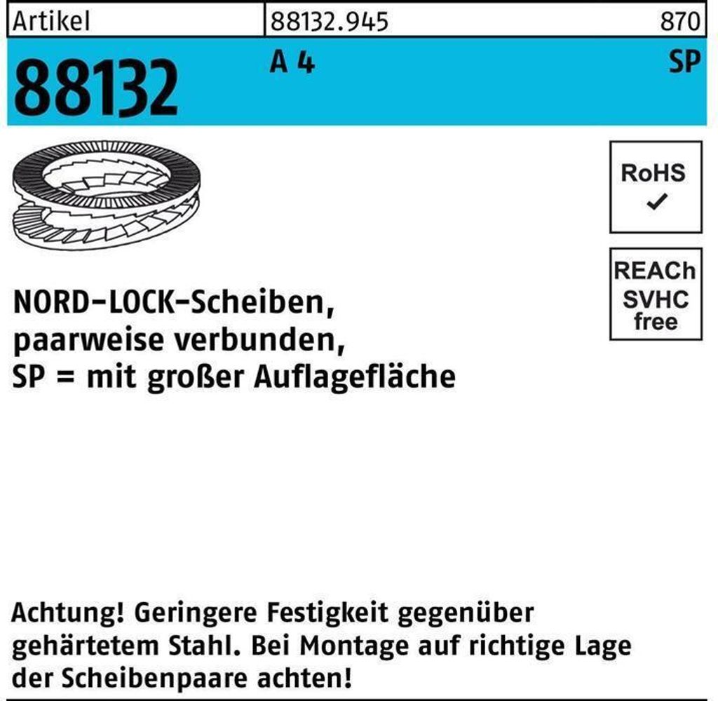 Nord-Lock Scheiben geklebt A 4 NL 16 SPSS (17 x 30,7 x 3,2) A 4 S 100 Stk