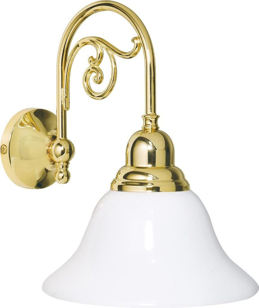 Wandlampe Glas Messing massiv E14 H: 25,5 cm in poliert Weiß Jugendstil Wandleuchte