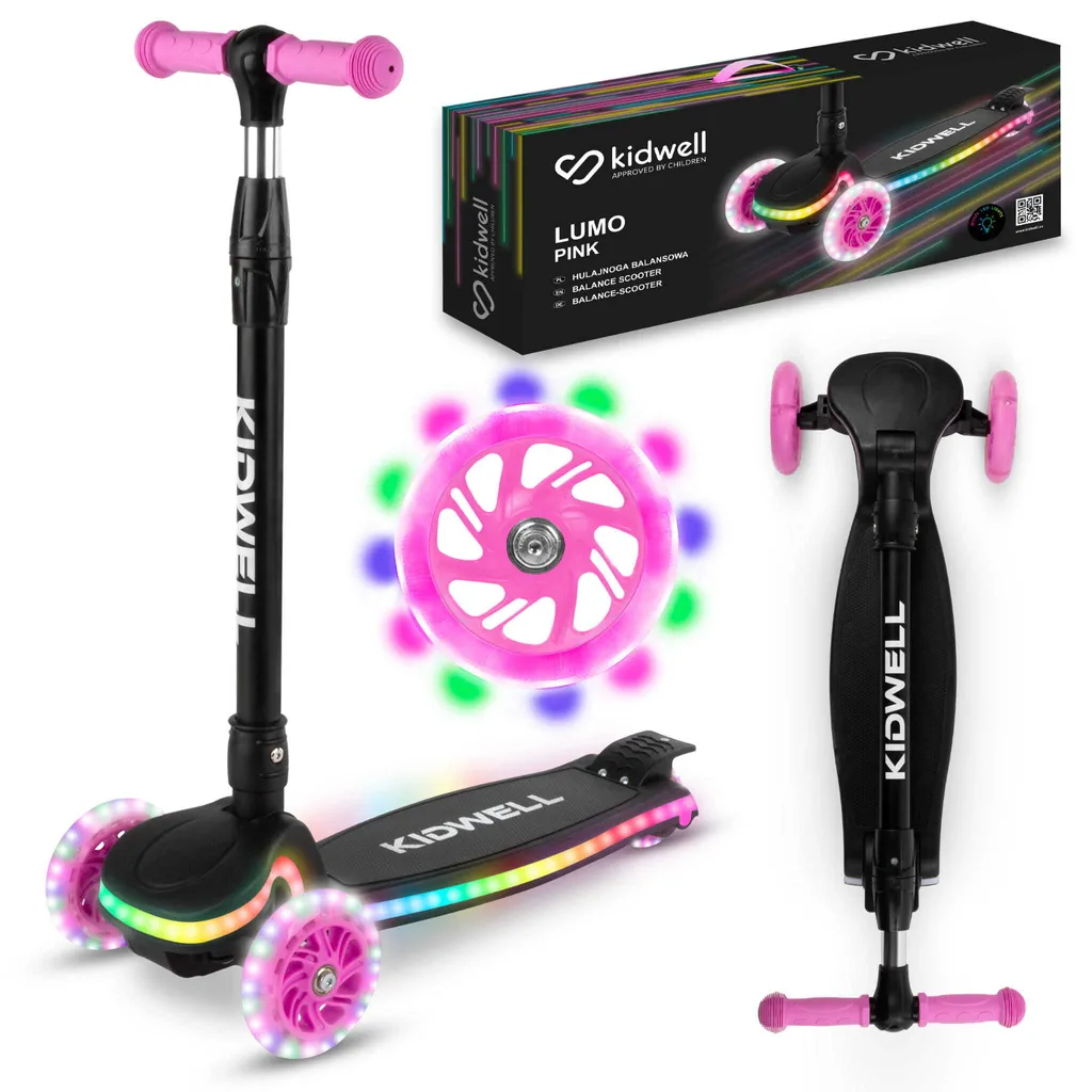 Trottinette d'Équilibre Rose avec Roues LED Lumineuses pour Enfants