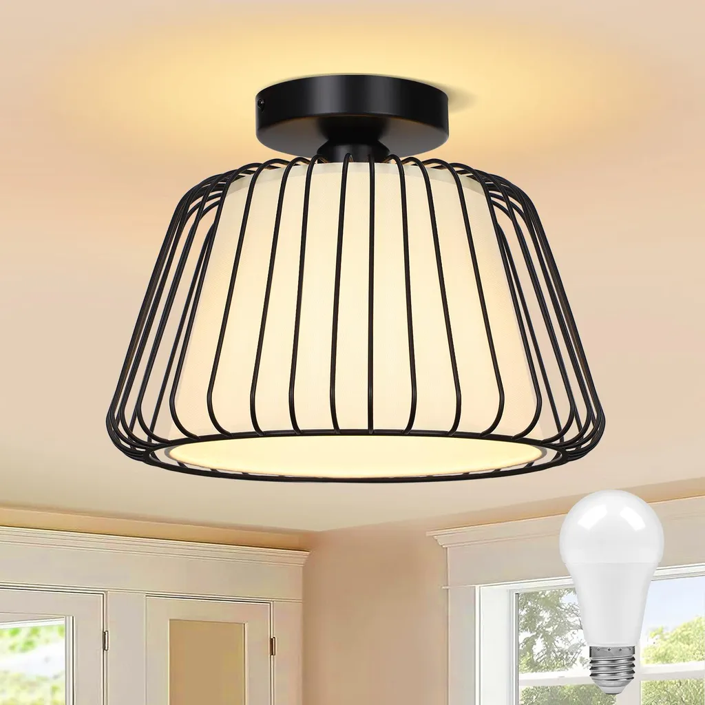 Plafoniera Metallo Nera E27: Lampada Moderna Soffitto Design Round