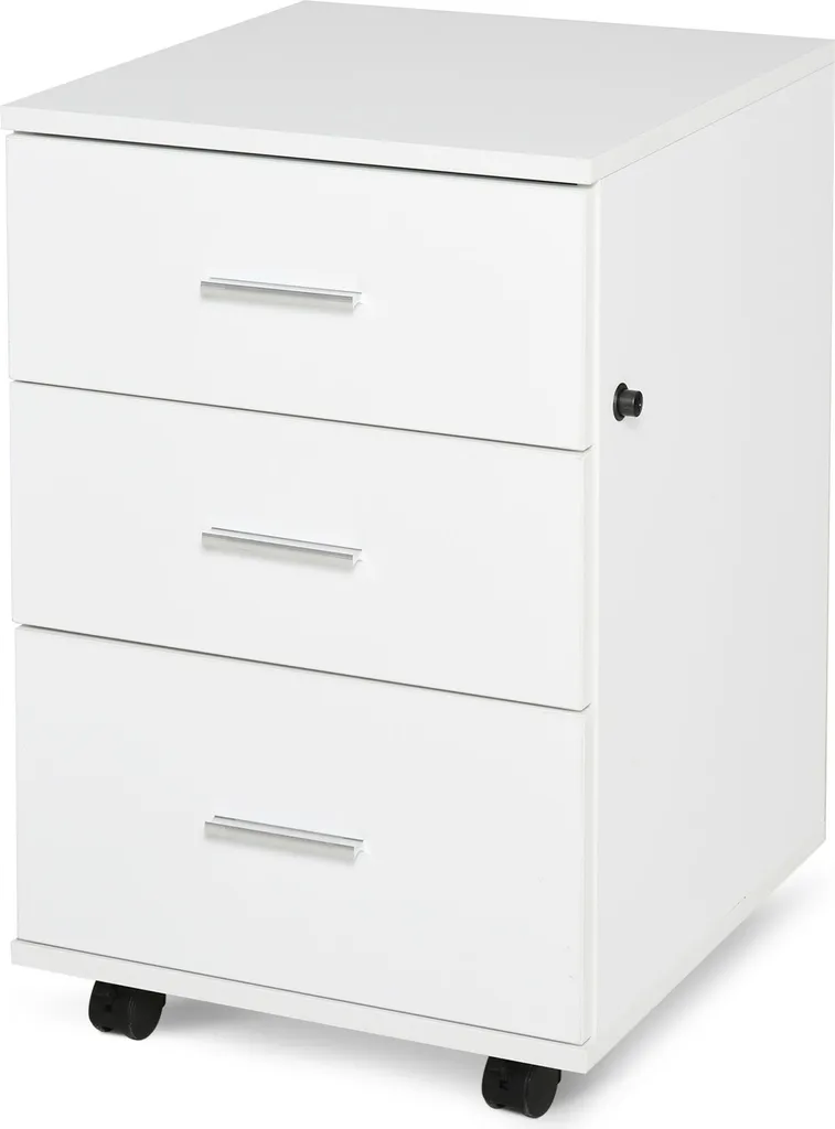 HOMCOM Caisson de Bureau Blanc à 3 Tiroirs Verrouillables 40x40x61,5 cm