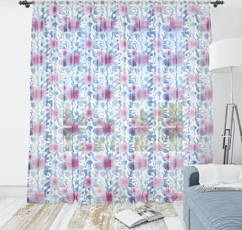 ABAKUHAUS Arazzo primaverile, motivo artistico romantico acquerellato con stampa floreale Nosegay, telo da parete in raso setoso per soggiorno e camera da letto, 160 cm x 274 cm, blu azzurro e rosa
