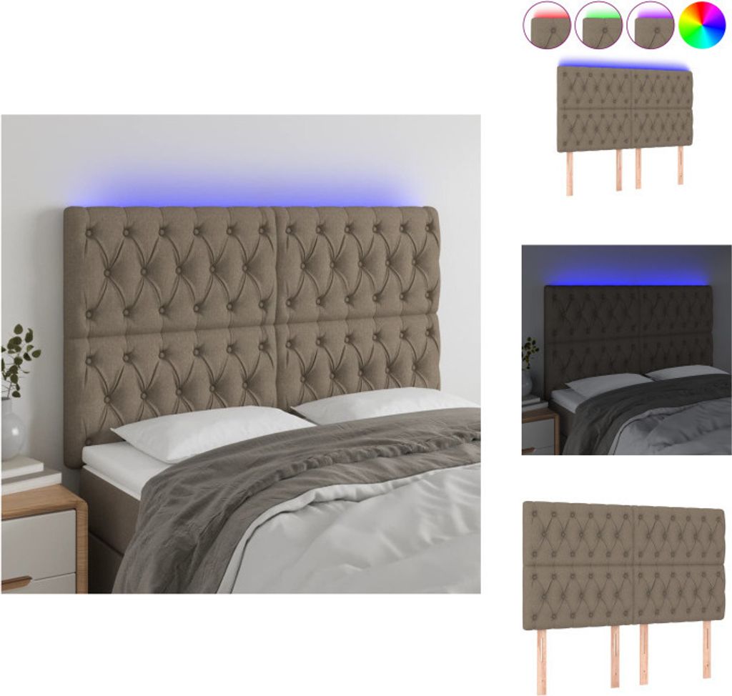 vidaXL LED Kopfteil Taupe 144x7x118/128 cm Stoff - Kopf- & Fußenden