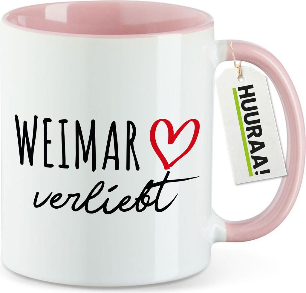 Huuraa Kaffeetasse Weimar verliebt 330ml Rosa Keramik Kaffeebecher Geschenkidee
