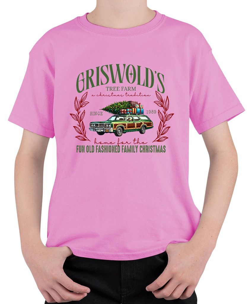 GRISWOLD'S Tree Farm Weihnachten Retro Kombi Tannenbaum Familie Uni Kinder T-Shirt, Pink, 116