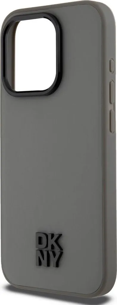 Coque DKNY Stack Logo iPhone 15 Pro en Cuir PU Gris compatible MagSafe